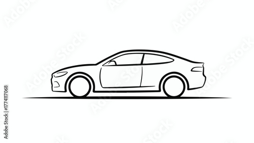 Sleek modern sedan outline on a clean white background