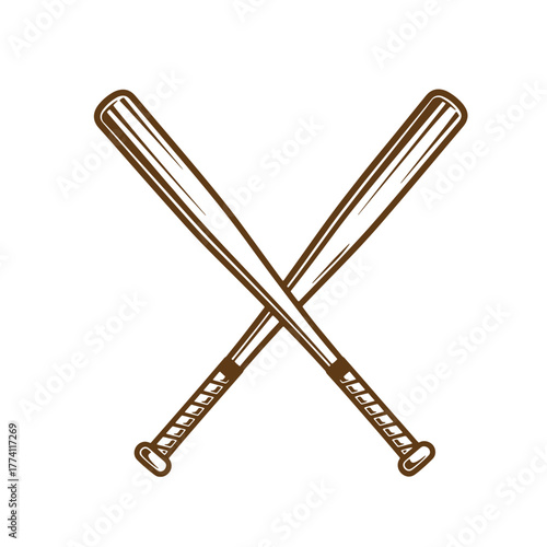 Crossed baseball bats vector illustration in a vintage art style ideal for sports logos