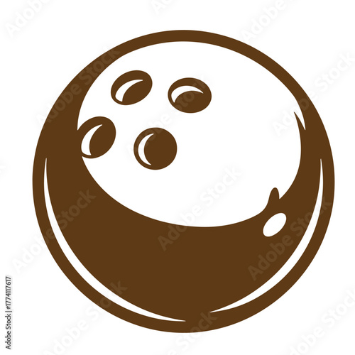 Simple brown bowling ball icon on white background vintage art for sport recreation