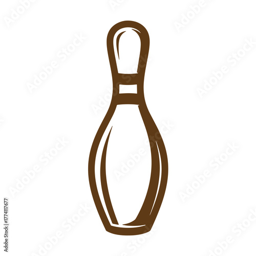 Simple brown vintage art illustration of a classic bowling pin isolated on white background