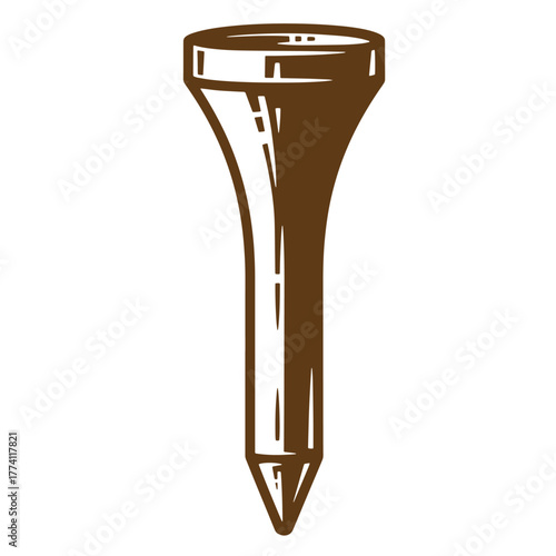 Simple illustration of a brown golf tee for vintage art and sporting designs