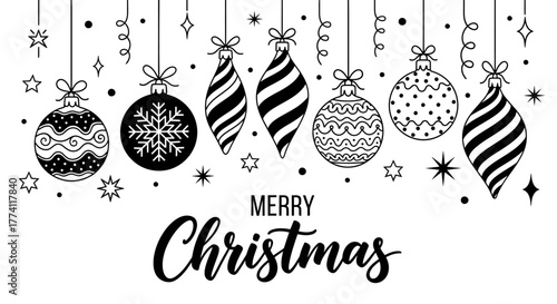 Merry Christmas Festive Ornaments and Decorations with Decorative Sparkles and Elegant Typography