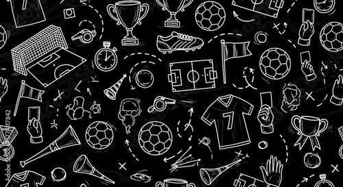 Soccer & Sports Doodle Art on Black Background