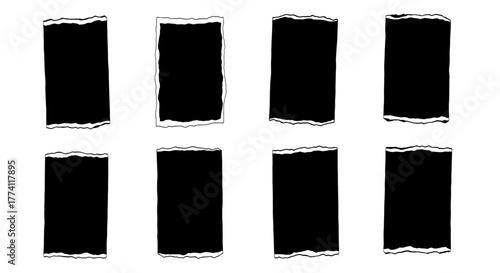 Collection of Torn Paper Frames Black Rectangular Outlines for Design and Creative Projects