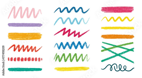 Colorful Abstract Wavy Lines and Strokes, Hand-Drawn Artistic Elements for Design Projects