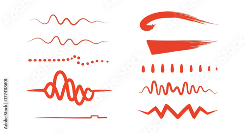 Vibrant Red Line Accents A Collection of Dynamic Graphic Elements for Creative Designs