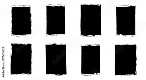 Collection of torn black rectangular frames with textured edges, isolated on a white background