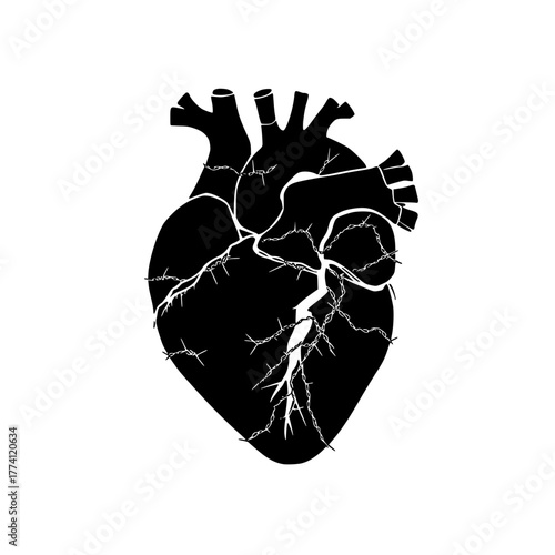 Symbolic damaged heart with barbed wire conveys emotional pain and struggle