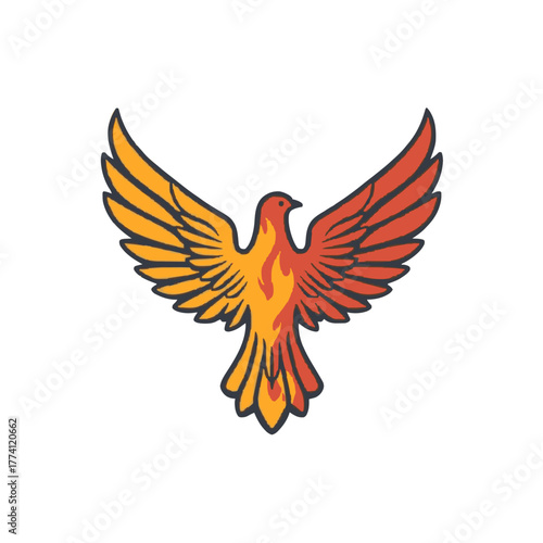 Fiery phoenix rises with vibrant wings symbolizing rebirth and strength