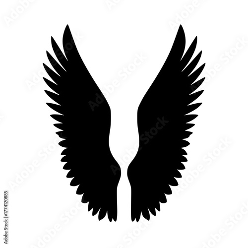 Elegant black angel wings silhouette symbol soaring freedom and aspiration