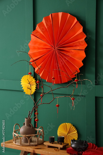 Vase with tree branches and...
