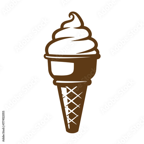 Brown vintage art illustration of a delicious soft serve ice cream cone dessert