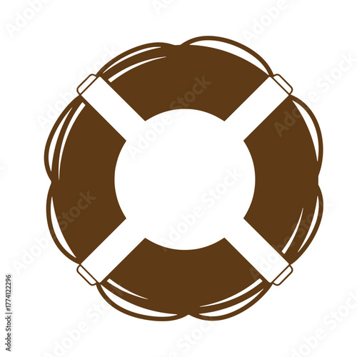 Brown and white vintage art illustrated life preserver ring graphic design element