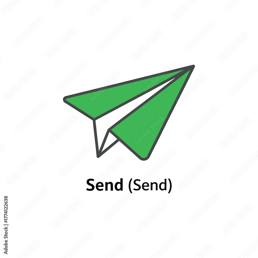 Naklejka premium Green paper airplane flying upwards against white backdrop symbolizing communication and connection in a simple, minimalist style.