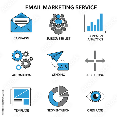 Email marketing service offers campaign analytics, subscriber list management, automation, and ab testing for effective digital communication strategy.