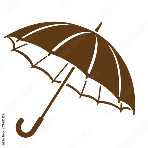 Brown vintage art illustration of an open umbrella isolated on a pure white background