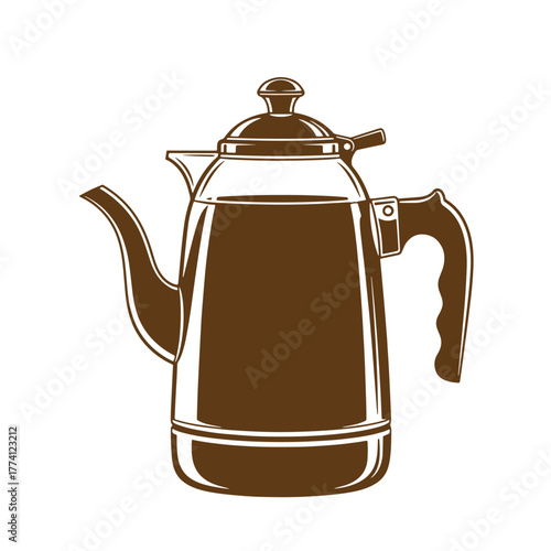 Classic vintage art illustration of a brown coffee pot isolated on a white background