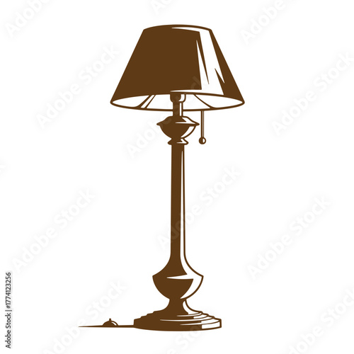 Classic vintage art style illustration of a elegant detailed standing table lamp on white