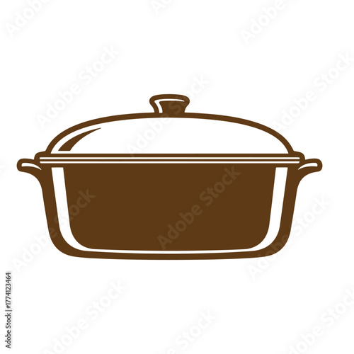 Illustrated brown covered casserole dish a vintage art representation for culinary and cooking concepts