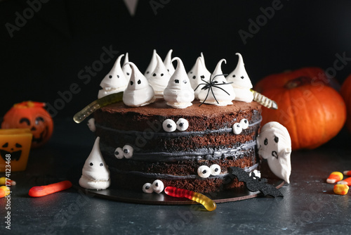 Tasty Halloween cake with g...