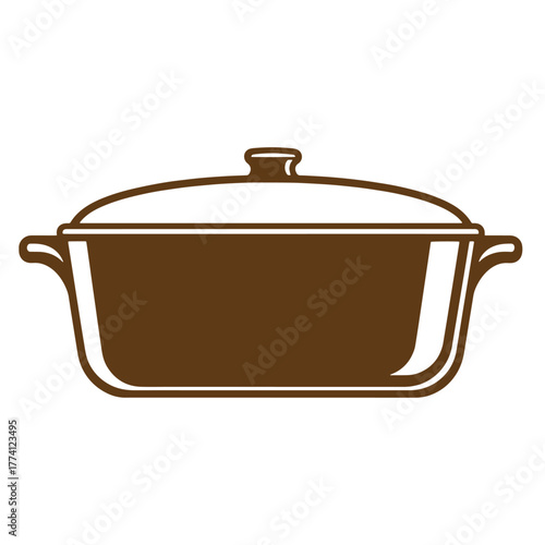 Illustrated vintage art of a brown covered casserole dish for culinary and kitchen designs