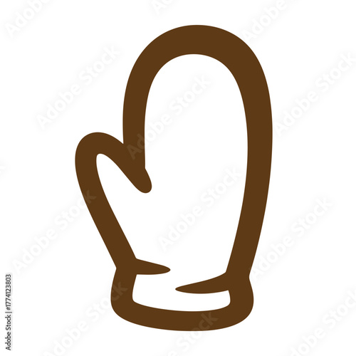 Simple brown outline of a winter cooking mitten creating vintage art on a white background