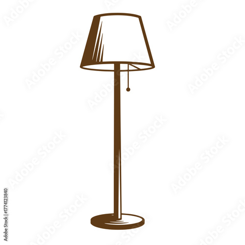 Simple brown vintage art floor lamp illustration isolated on white background in silhouette style