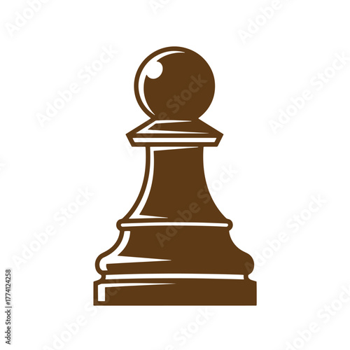 Isolated brown chess pawn vintage art illustration on white background strategy concept