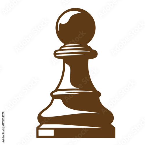 Isolated brown chess pawn illustration in a flat vintage art style for design projects
