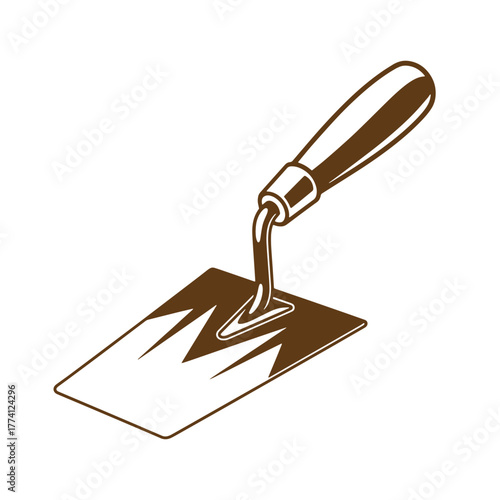 Isolated illustration of a brown vintage art trowel used for construction and building