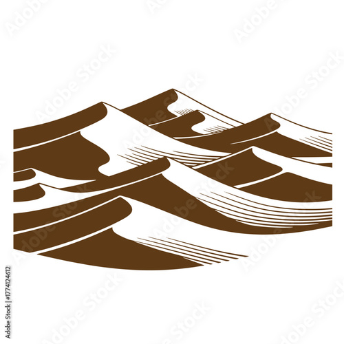 Stylized vector illustration of desert sand dunes in a brown and white minimalist design