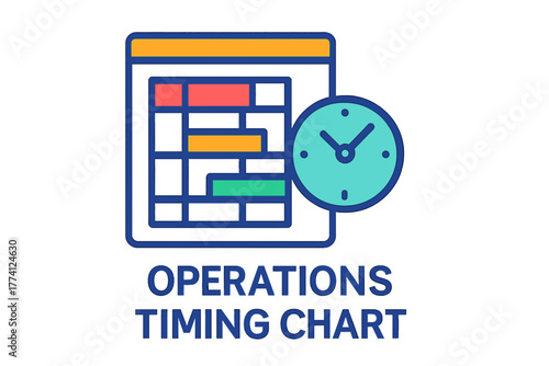 Operations timing chart with colorful bars and clock icon  