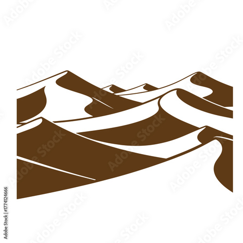 Vector illustration of brown desert sand dunes with white highlights in vintage art style