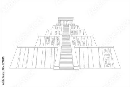 Ziggurat of Ur Line Art Drawing