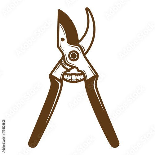 Vintage art illustration of gardening pruning shears on a white background for design