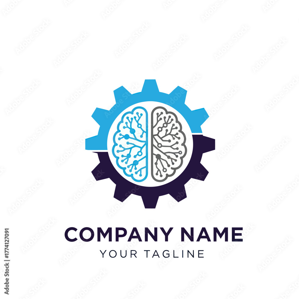 Fototapeta premium Brain Gear Technology Logo Design.