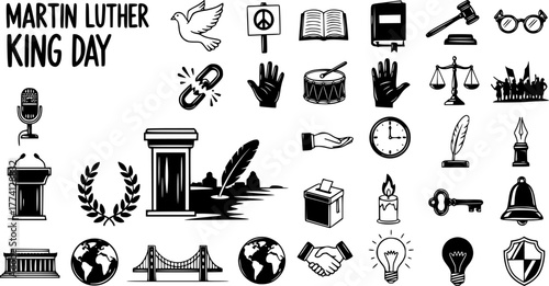Martin Luther King Day Icons: Symbols of Freedom, Justice  Equality