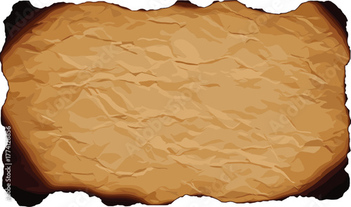 Aged vintage parchment scroll with burnt and tattered edges, providing a rustic and textured background ideal for historical documents, antique maps, or creative graphic design projects