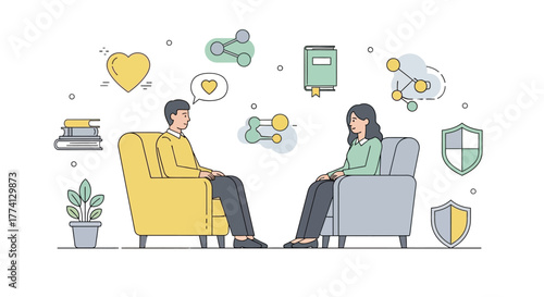 Therapist and Patient A Vector Illustration Depicting Mental Health Counseling and Support