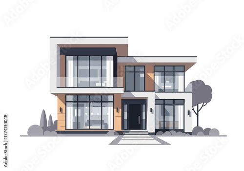 Contemporary Minimalist Home Design Illustration with Clean Lines and Geometric Forms