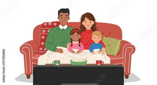 Cozy Family Movie Night Snuggled Together Watching a Film at Home