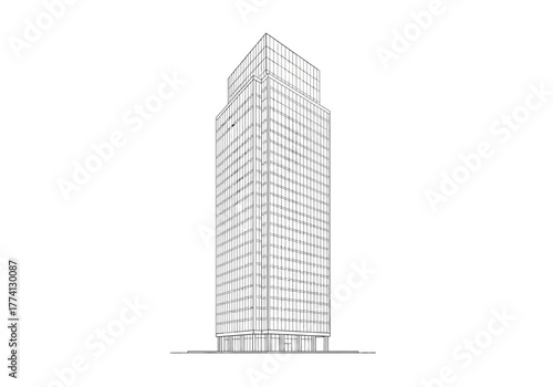 Architectural Drawing of a Modern High-Rise Building