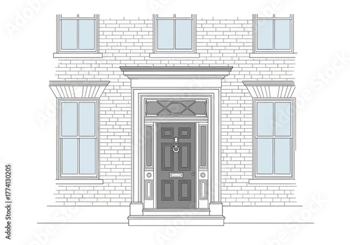 Elegant Georgian Door Illustration with Detailed Architectural Elements