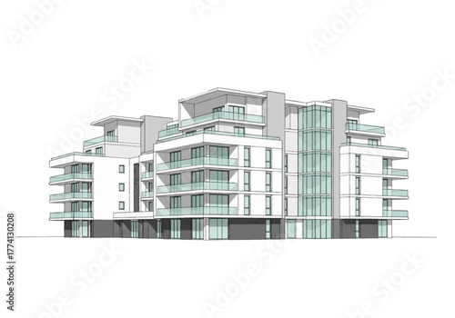 Modern Apartment Building with Balconies and Glass Facade Illustration