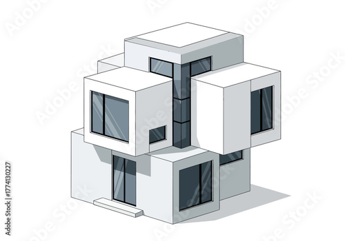 Modern Cubist House Illustration Geometric Architecture Design