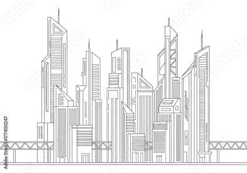 Skyline Design A Modern Cityscape Illustration with Towering Structures and Architectural Geometry