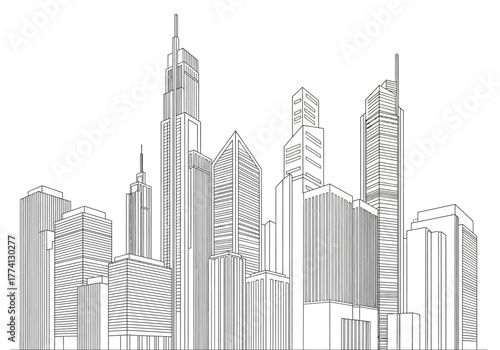 Urban Heights A Modern Cityscape Illustration with Striking Architecture