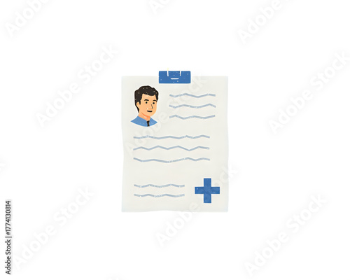 Medical Record Illustration of a Patient's File with Cross Symbol