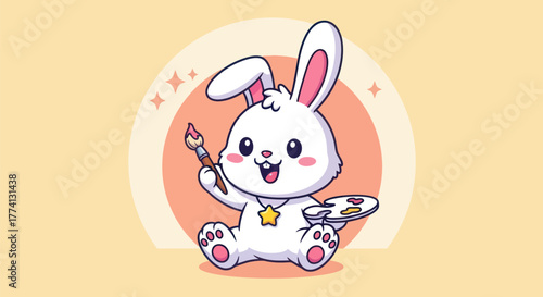 Cartoon bunny holding paintbrush and palette in a whimsical illustration