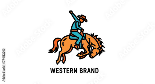 Vector Illustration of Cowboy Riding Bucking Horse, Western Theme